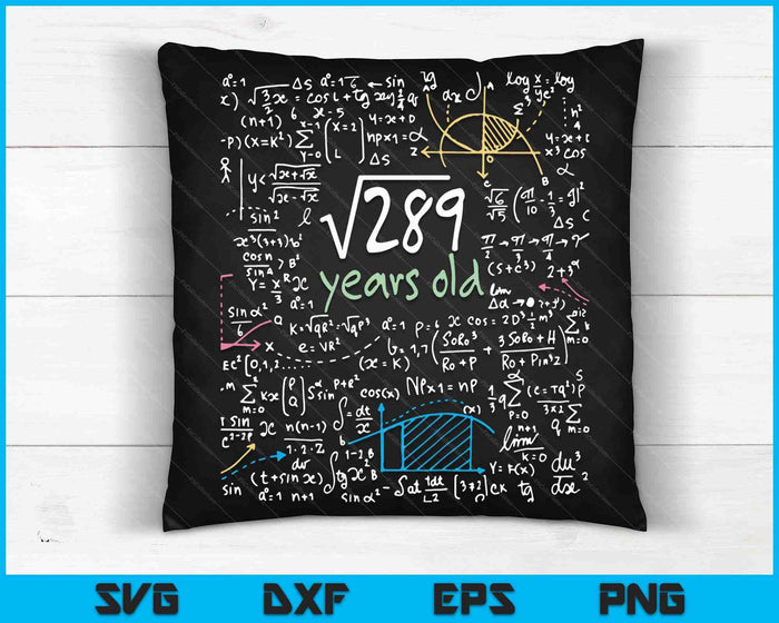 17th Birthday Square Root of 289 17 Years Old SVG PNG Digital Cutting Files