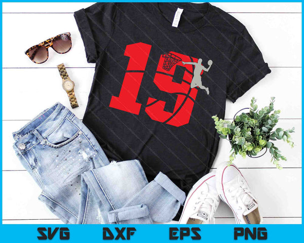 19-jarige 19e basketbal verjaardagsfeestje thema SVG PNG snijden afdrukbare bestanden - on a t-shirt