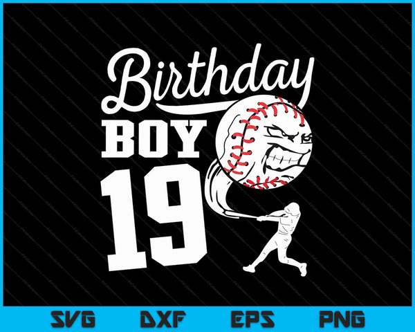 19 años regalo de cumpleaños fiesta de béisbol tema niños SVG PNG cortando archivos imprimibles