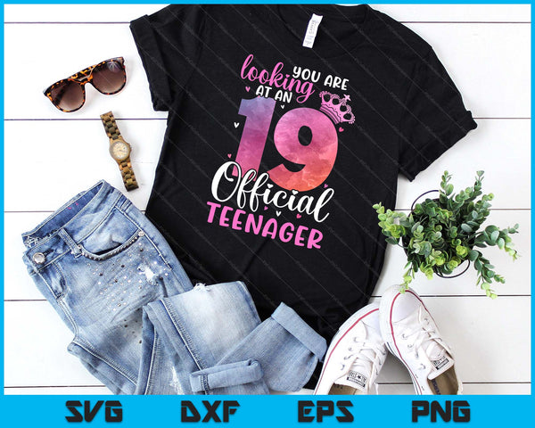 19th Birthday Girls 19 Years Cute Official Teenager Birthday SVG PNG Digital Printable Files