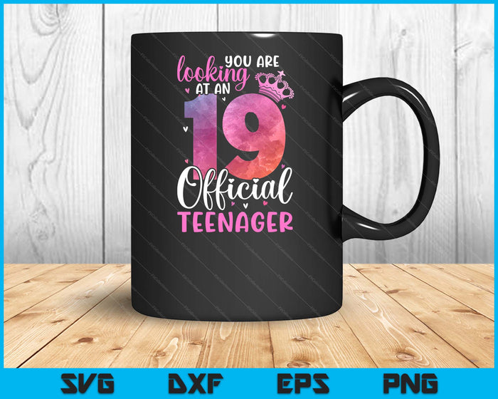 19e verjaardag meisjes 19 jaar schattig officiële tiener verjaardag SVG PNG digitale afdrukbare bestanden