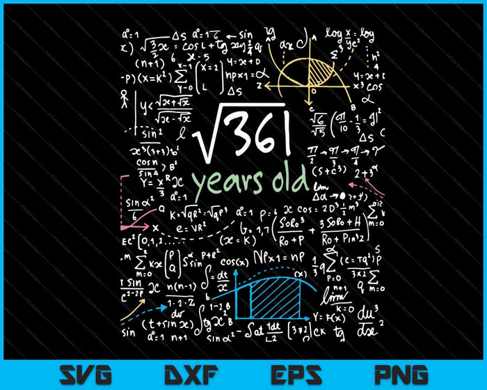 19th Birthday Square Root of 361 19 Years Old SVG PNG Digital Cutting Files