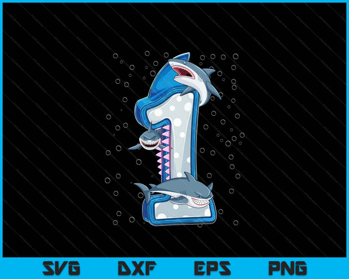 1st Birthday Boys Shark 1 years Old Ocean Shark SVG PNG Digital Printable Files