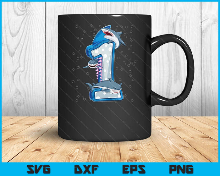 1st Birthday Boys Shark 1 years Old Ocean Shark SVG PNG Digital Printable Files