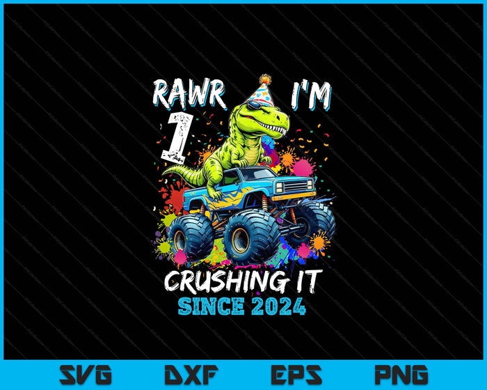 1st Birthday Monster Truck Dinosaur Party Boys Rawr I'm 1 SVG PNG Digital Printable Files