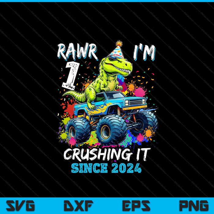 1st Birthday Monster Truck Dinosaur Party Boys Rawr I'm 1 SVG PNG Digital Printable Files