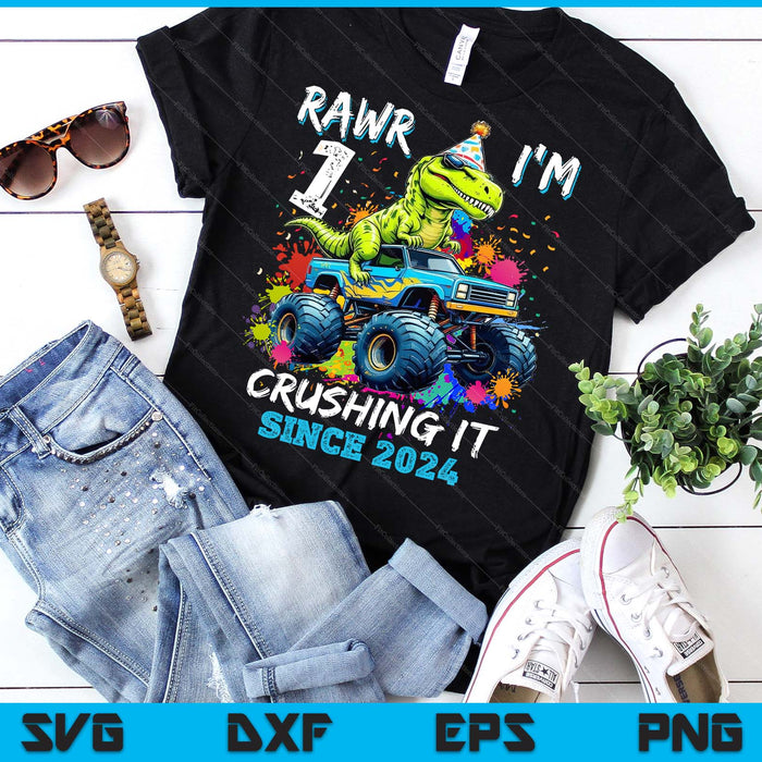 1st Birthday Monster Truck Dinosaur Party Boys Rawr I'm 1 SVG PNG Digital Printable Files