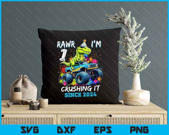 1st Birthday Monster Truck Dinosaur Party Boys Rawr I'm 1 SVG PNG Digital Printable Files