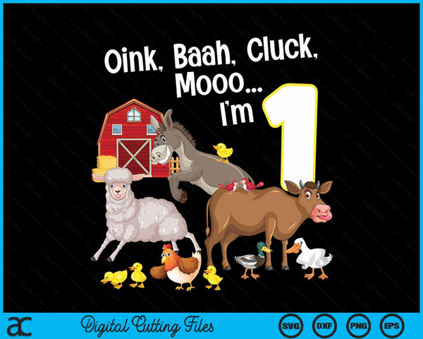 1st birthday one year old farm party animals SVG PNG cut file for Cricut