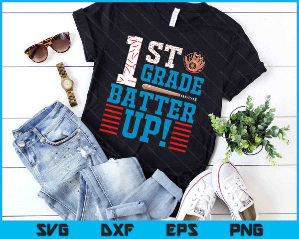 Bateador de 1er grado Regreso a la escuela para niños jugadores de béisbol SVG PNG Archivo de corte digital - on a t-shirt