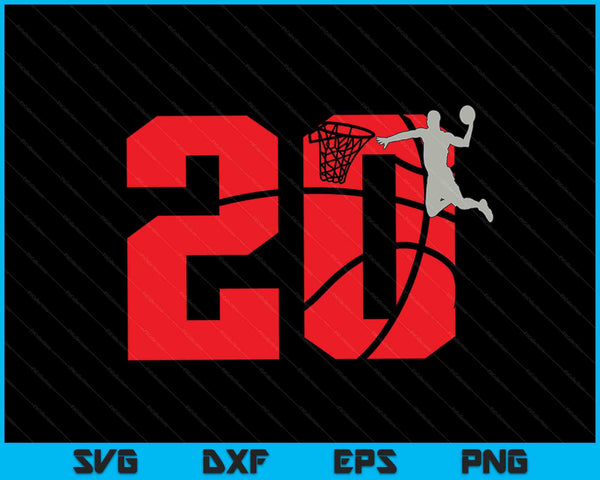 20 años 20 cumpleaños fiesta de cumpleaños de baloncesto tema SVG PNG cortando archivos imprimibles