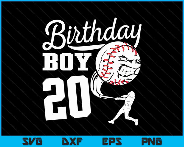 20 años de edad regalo de cumpleaños fiesta de béisbol tema niños SVG PNG cortando archivos imprimibles