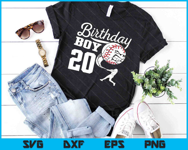 20 años de edad regalo de cumpleaños fiesta de béisbol tema niños SVG PNG cortando archivos imprimibles - on a t-shirt