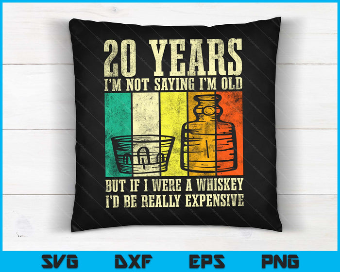 20 jaar oude Vintage Bourbon Vintage Whiskey 20e verjaardag SVG PNG digitale snijbestanden