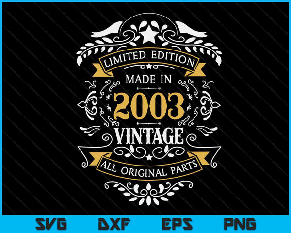 20 Years Old 20th Birthday Made Born In 2003 Boys Girls SVG PNG Digital Cutting Files