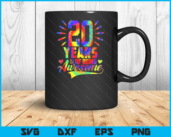 20th Birthday Gift Idea Tie-Dye 20 Year Of Being Awesome SVG PNG Digital Cutting Files