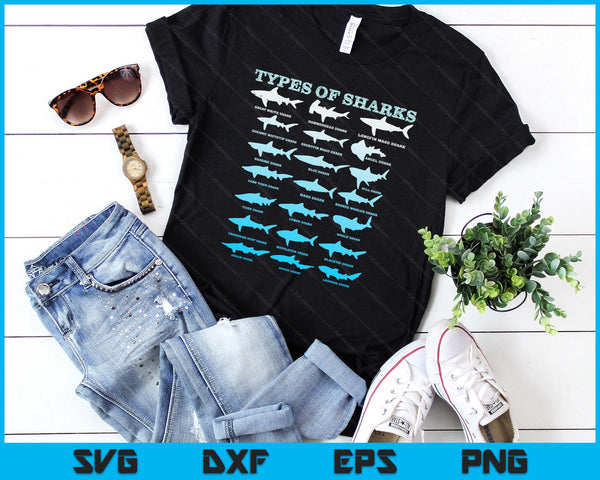 21 Shark Types Marine Biology Men Women Teens Boys Girl SVG PNG Digital Printable Files