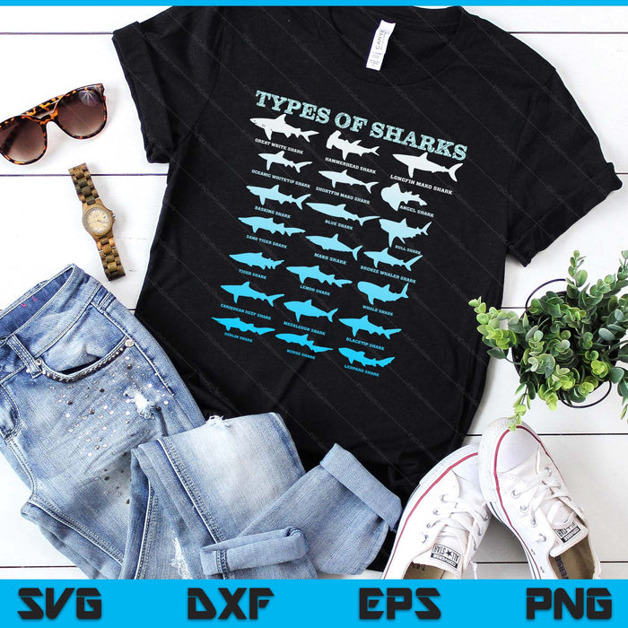 21 Shark Types Marine Biology Men Women Teens Boys Girl SVG PNG Digital Printable Files
