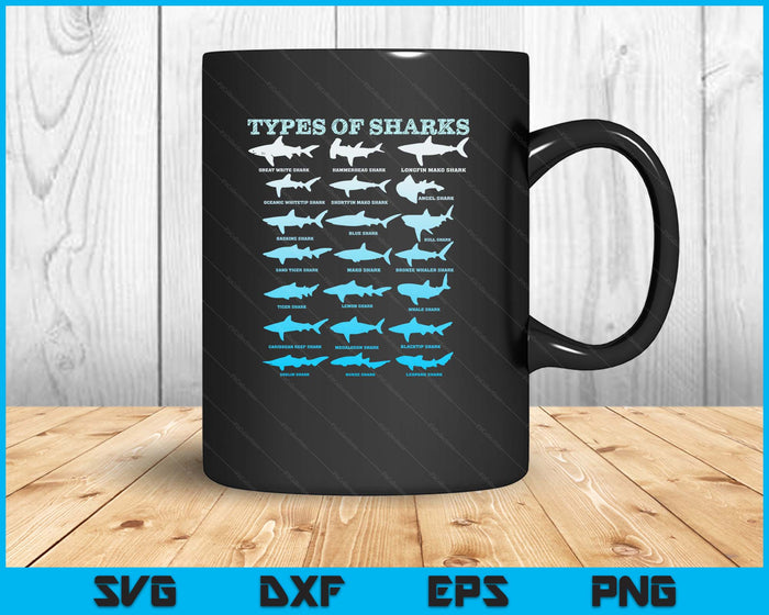 21 Shark Types Marine Biology Men Women Teens Boys Girl SVG PNG Digital Printable Files