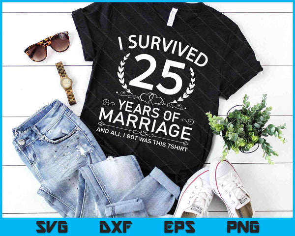 25th Wedding Anniversary Gifts Couples 25 Years SVG PNG Digital Cutting Files - on a t-shirt