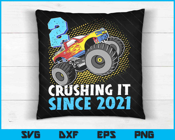 2 Crushing It Since 2021 Monster Truck 2nd Birthday Boys SVG PNG Digital Cutting Files