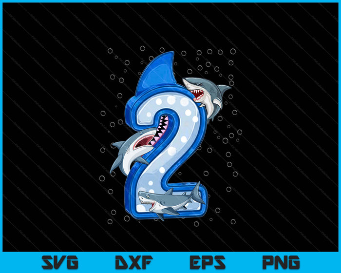 2nd Birthday Boys Shark 2 years Old Ocean Shark SVG PNG Digital Printable Files
