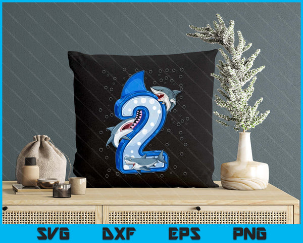 2nd Birthday Boys Shark 2 years Old Ocean Shark SVG PNG Digital Printable Files