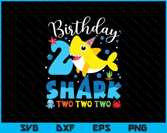 2nd Birthday Kids Shark Party 2 Years Old Boys Girls Toddler SVG PNG Digital Printable Files