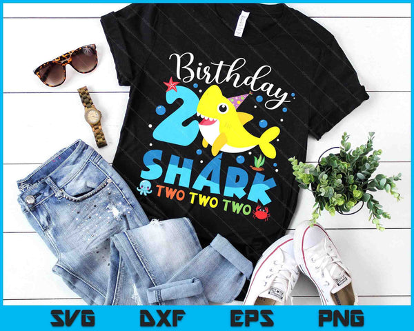 2nd Birthday Kids Shark Party 2 Years Old Boys Girls Toddler SVG PNG Digital Printable Files