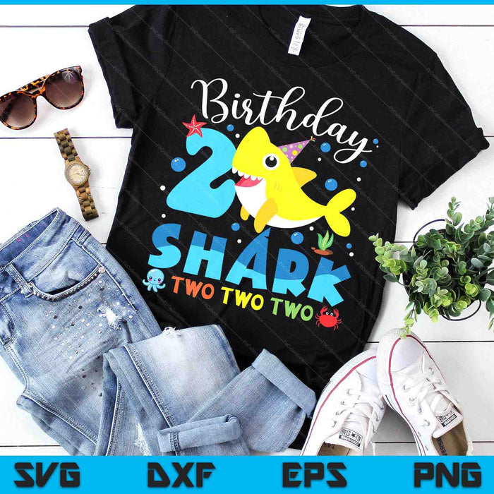 2nd Birthday Kids Shark Party 2 Years Old Boys Girls Toddler SVG PNG Digital Printable Files