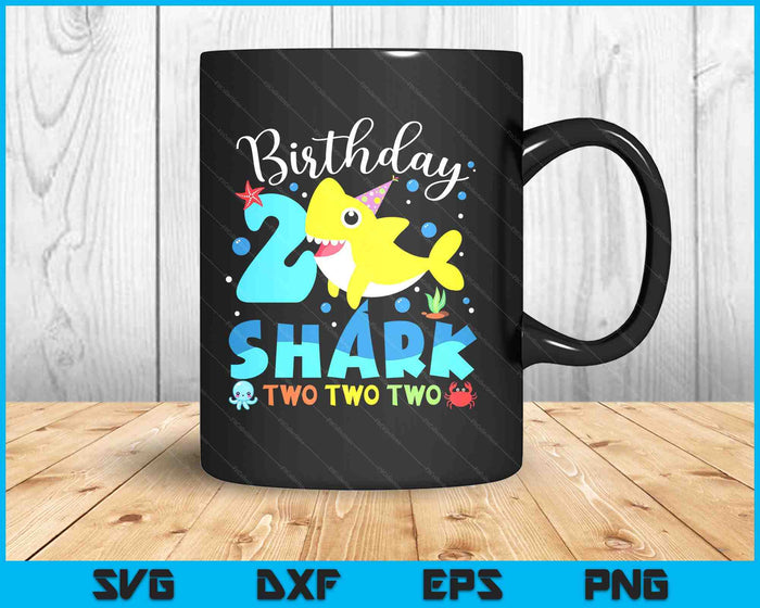 2nd Birthday Kids Shark Party 2 Years Old Boys Girls Toddler SVG PNG Digital Printable Files