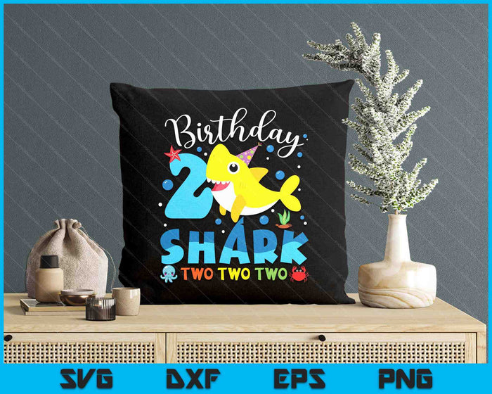 2nd Birthday Kids Shark Party 2 Years Old Boys Girls Toddler SVG PNG Digital Printable Files