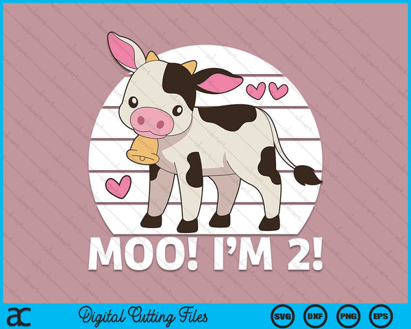2nd Birthday Moo I'm 2! Kids Farm Outfit SVG PNG Digital Printable Files