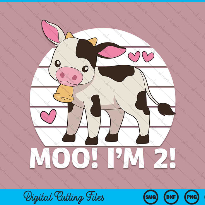 2nd Birthday Moo I'm 2! Kids Farm Outfit SVG PNG Digital Printable Files