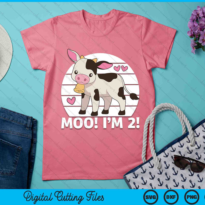 2nd Birthday Moo I'm 2! Kids Farm Outfit SVG PNG Digital Printable Files