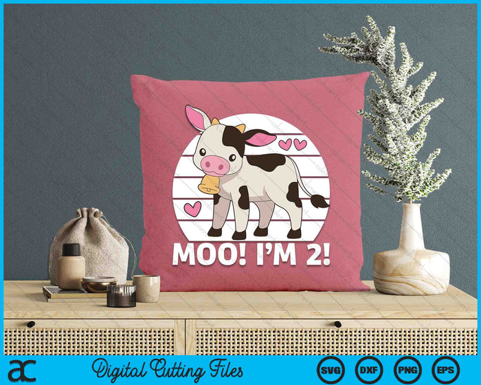 2nd Birthday Moo I'm 2! Kids Farm Outfit SVG PNG Digital Printable Files