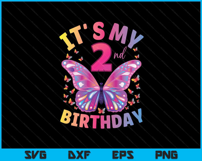 2nd Birthday Shirt For Girls 2 Year Old Butterfly Birthday SVG PNG Digital Printable Files