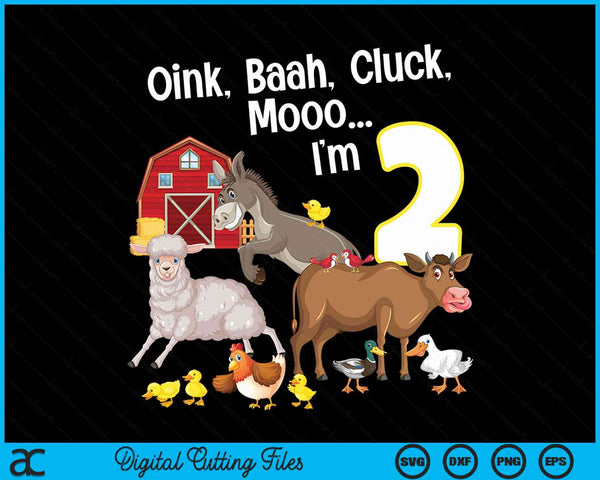2nd birthday two year old farm party animals SVG cut file
