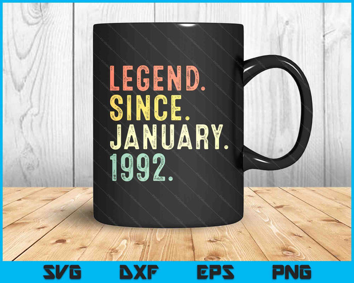 33 Year Old Gifts Legend January 1992 33rd Birthday Men Dad SVG PNG Digital Printable Files