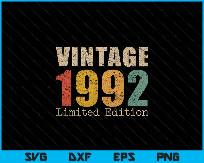 33 Year Old Gifts Vintage 1992 Limited Edition 33rd Birthday SVG PNG Digital Printable Files