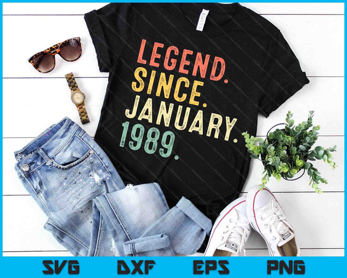 36 Year Old Gifts Legend January 1989 36th Birthday Men Dad SVG PNG Digital Printable Files