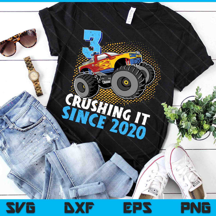 3 Crushing It Since 2020 Monster Truck 3rd Birthday SVG PNG Digital Cutting Files