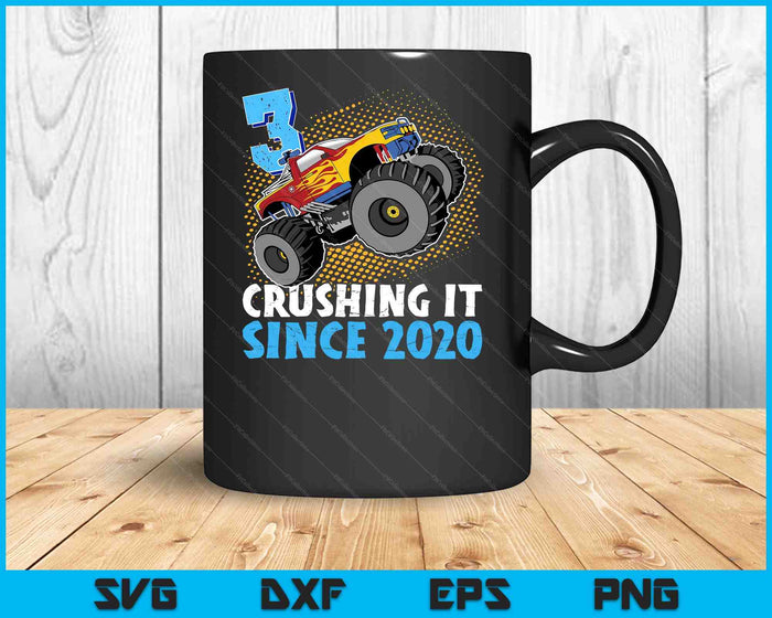 3 Crushing It Since 2020 Monster Truck 3rd Birthday SVG PNG Digital Cutting Files