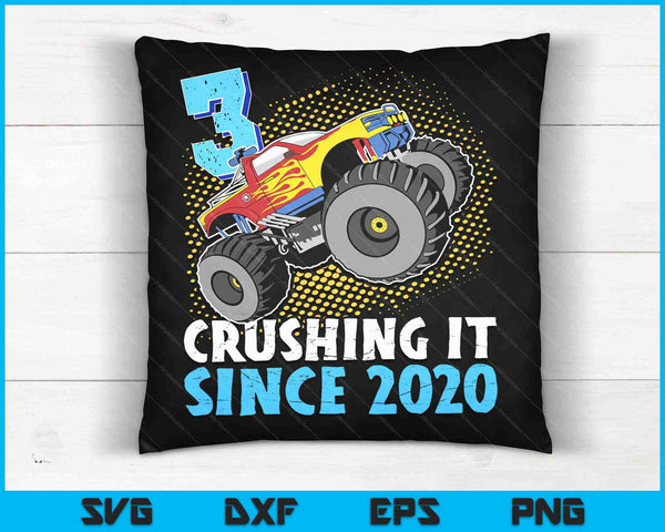 3 Crushing It Since 2020 Monster Truck 3rd Birthday SVG PNG Digital Cutting Files