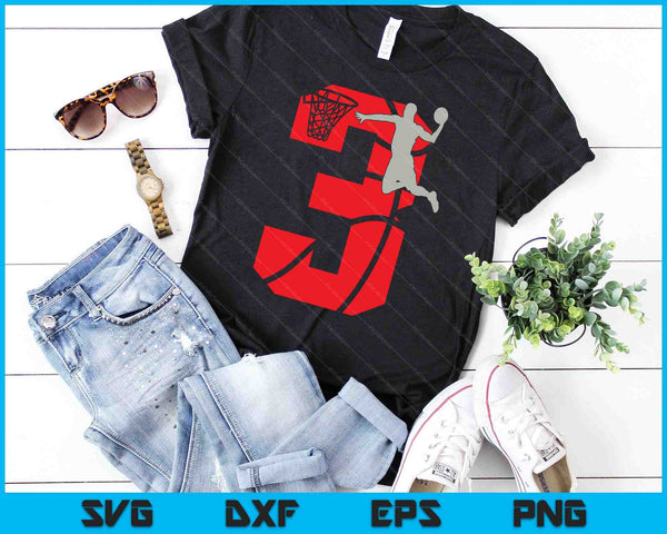 3 Year Old 3rd Basketball Birthday Party Theme SVG PNG Digital Cutting Files - on a t-shirt