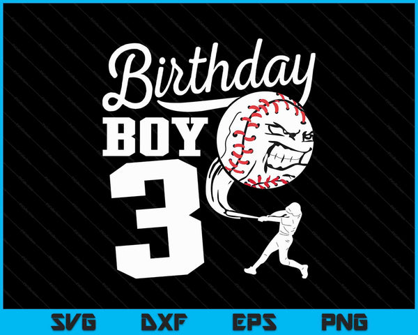 3 años de edad regalo de cumpleaños fiesta de béisbol SVG PNG archivos de corte digital