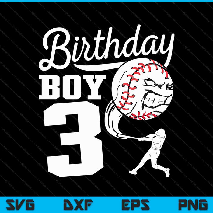 3 Year Old Birthday Gift Baseball Party SVG PNG Digital Cutting Files