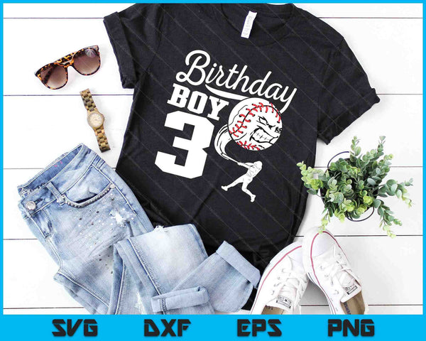 3 años de edad regalo de cumpleaños fiesta de béisbol SVG PNG archivos de corte digital - on a t-shirt