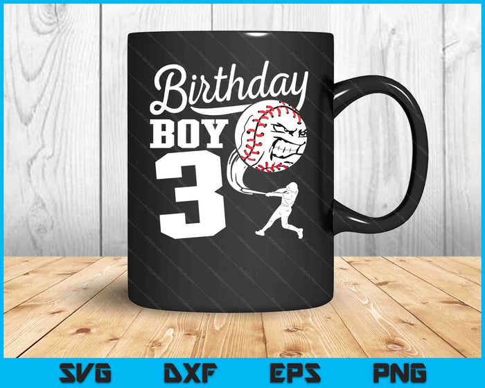 3 años de edad regalo de cumpleaños fiesta de béisbol SVG PNG archivos de corte digital