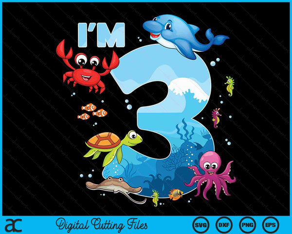 3 Year Old Birthday Whale Fish Sea Bday Boys and Girls SVG PNG Digital Printable Files